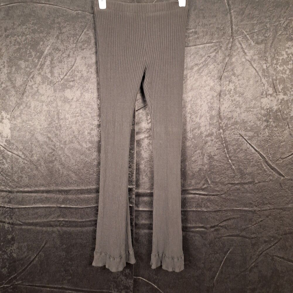M Zara Blk Ribbed Pullon Flare  Cotton Blend Pants Emo Loungewear Metal Rock
